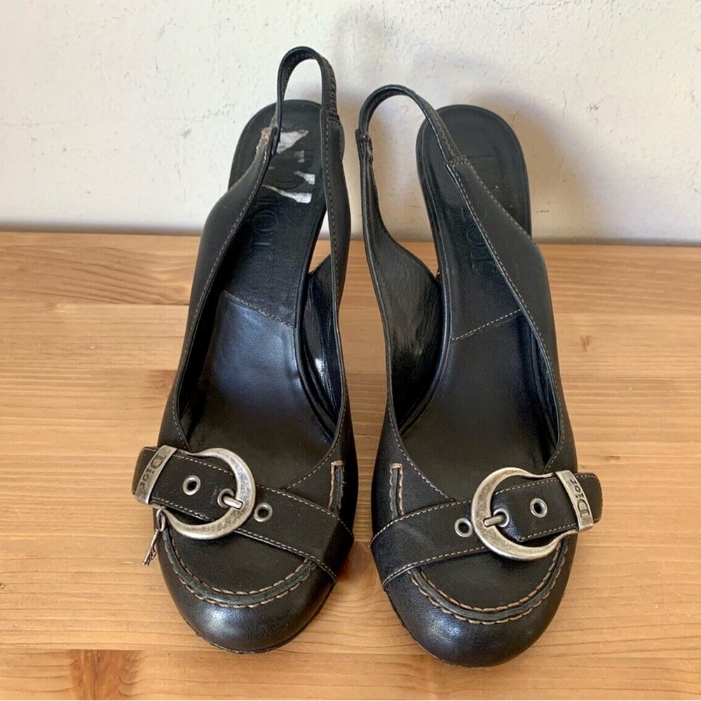 CHRISTIAN DIOR: Women’s Black Leather Slingback Heels